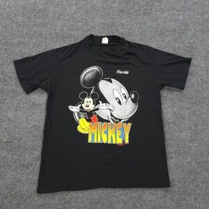 Vintage Mickey Mouse Shirt Mens Large Black Florida Disney Cartoon‎ Tee 90s USA